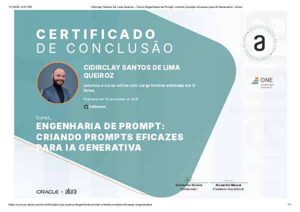 Imagem do certificado Engenharia De Prompt_ Criando Prompts Eficazes Para Ia Generativa Alura