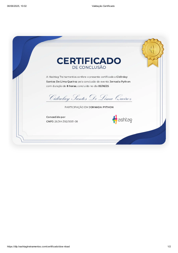 Imagem do certificado JornadaPython Hashtag