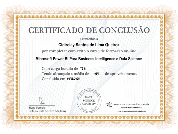 Imagem do certificado Microsoft Power Bi Para Business Intelligence Dsa