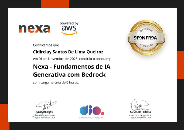 Imagem do certificado Nexa - Fundamentos De Ia Generativa Com Bedrock