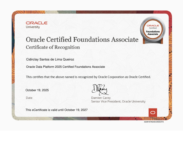 Imagem do certificado Oracle Data Platform 2025 Certified Foundations Associate