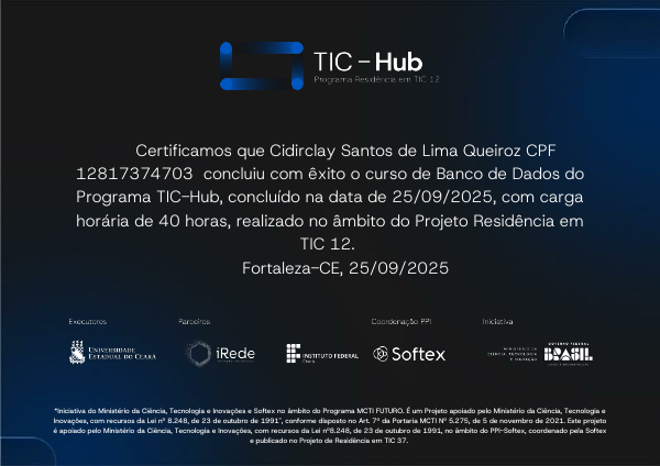 Imagem do certificado Tic Hub Tic 12 (Banco De Dados)