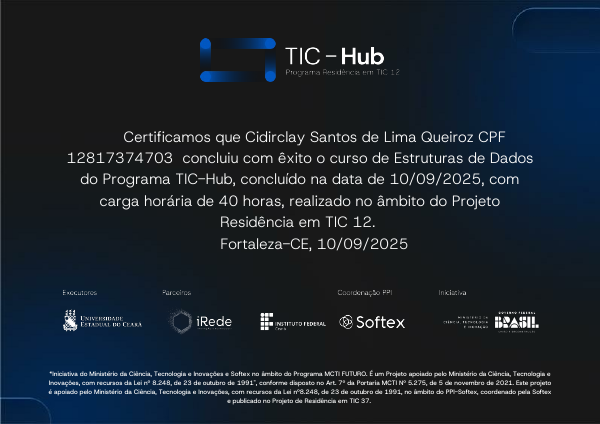 Imagem do certificado Tic Hub - Tic 12 (Estrutura De Dados)