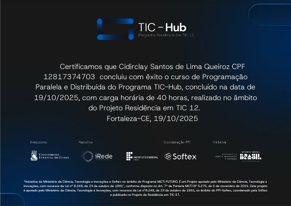 Imagem do certificado Tic Hub Tic 12 (Prog Paralela E Distribuida)