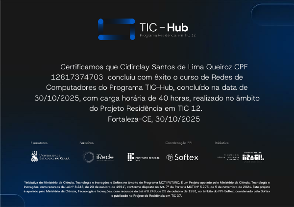 Imagem do certificado Tic Hub Tic 12 (Redes De Computadores)